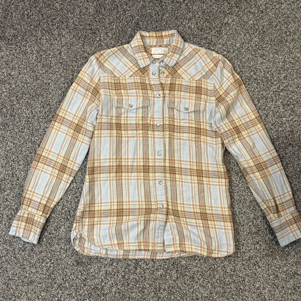 J. Crew Tan and Cream Checkered Shirt
